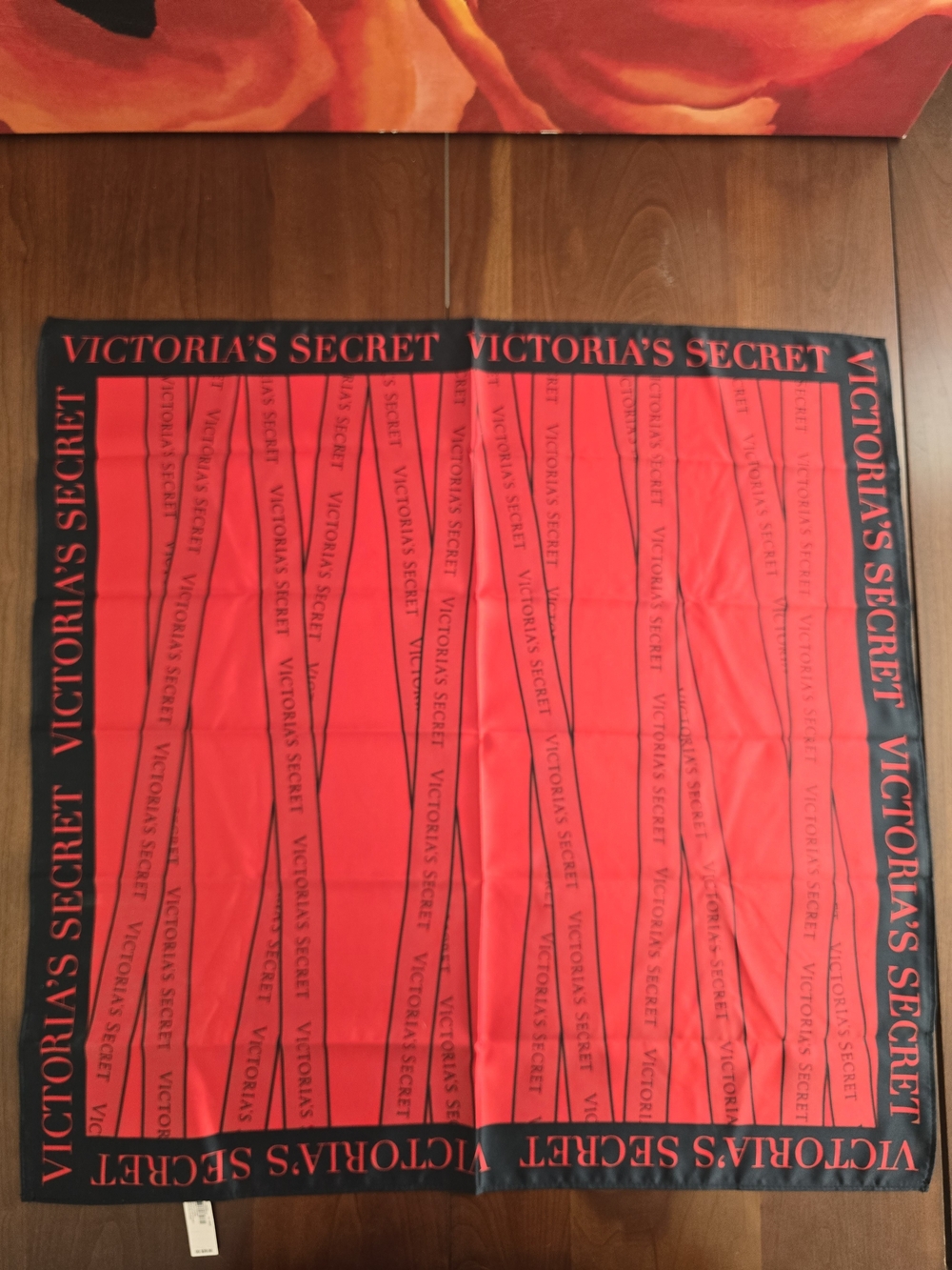Victoria's Secret Red and Black Logo Square Scarf, 25", New With Tags! Polyester